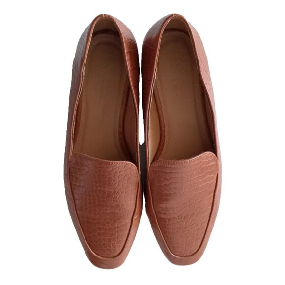 ASOS Design Loafers Mock-Croc Style Glossy Slip On Shoes Brown Size US 7 - Picture 2 of 7